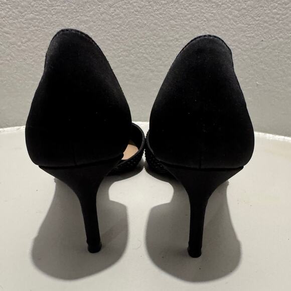 NINA New $99 BLACK SATIN CRYSTAL POINTY-TOE MID-HEEL D'ORSAY PUMP SZ 9 - Picture 4 of 8
